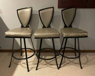 Three Silver Faux Snakeskin Barstools