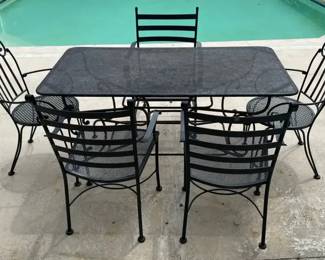 Metal Patio Table w Five Metal Chairs