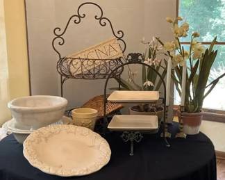 Decorative Plants, Serving Pieces and Plate Stand