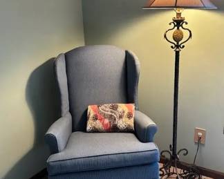Broyhill Upholstered Wingback Chair with Metal Floor Lamp
