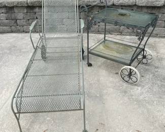 Green Metal Patio Lounger, Metal Glass Outdoor Plant Cart