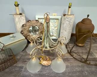 Copper and Teal Chandelier with Decor