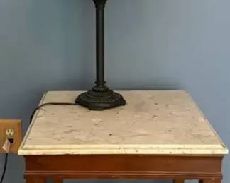 Wood Side Table with Stone Top unattached and Table Lamp