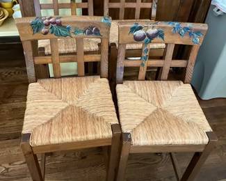 Counter Height, Wood and Rattan HandPainted Chairs