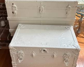 2 Painted White Storage Trunks