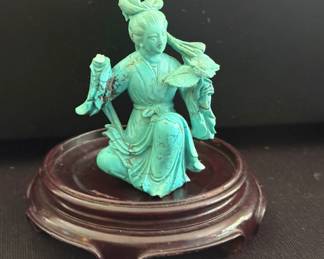 Carved turquois Chinese figurine sculpture