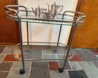 Vintage Chrome and Brass Bar Cart on Caster Wheels
