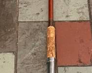 1930's-40's old fresh water cork fishing pole w/all guides present, canvas carry bag