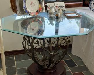 Octagonal beveled glass top table