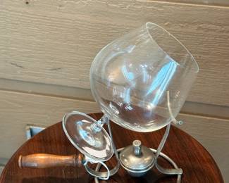 Brandy/cognac snifter warming stand, burner, & glass