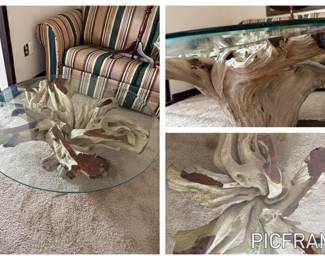 Available now! Driftwood Base Glass Top Table...Gorgeous!!