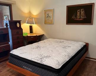 Update: Mattress sale is Pending, bedframe is Available Now! Queen Size Hudson's Furniture Tencel Pillow Top Mattress with mid century  platform frame