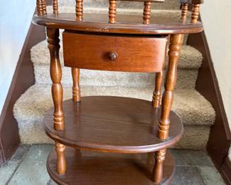 3-Tier Oval Spindle Table w/Drawer