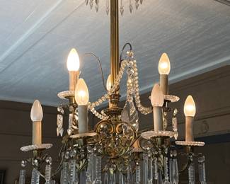 French cast brass crystal prism chandelier