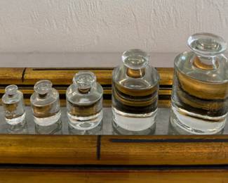 Set of 5 glass apothecary weights