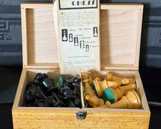Complete set of Staunton chess pieces