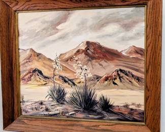 MCM Original desert scene oil painting by M Lewis