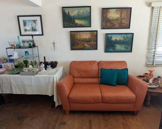 Living room - Macy's Leather Sette/love seat and Original art on wood!