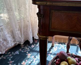19 th century Rococo/ neo classical French marquetry desk with bronze ormalu accents