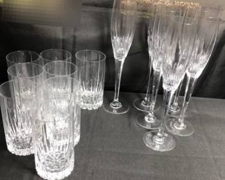 Mikasa Arctic Lights Crystal Champagne Flutes, Matching Cut Glass Drinkwear