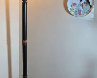 Bronze Finish Torchiere Floor Lamp And Vintage Japanese Geisha Porcelain Plates