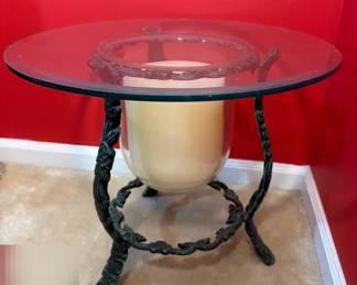 Vintage Ornate Cast Iron And Glass Candle Holder Table