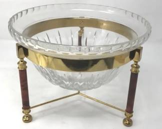 Vintage Crystal Champagne Bucket With Brass And Faux Wood Stand