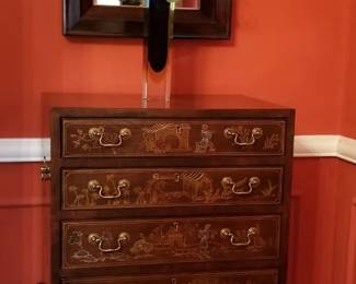 Henredon Chinoiserie silver chest on stand