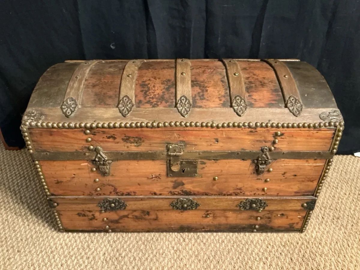 Antique Victorian Style Wooden Trunk