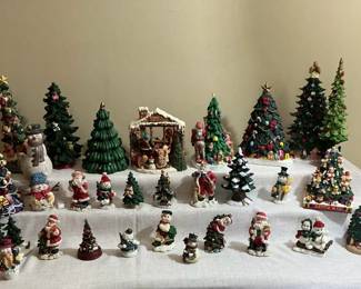 Ceramic Christmas Trees And Figurine Lot