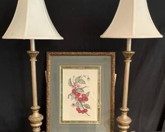 Cherry Cluster Print  Two Lamps