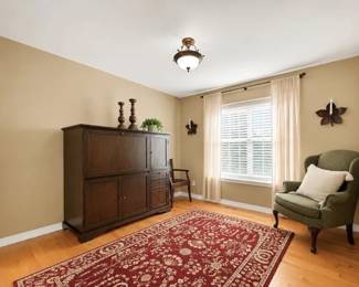 Office Pottery Barn Desk, Rug, Desk Chair, Wingback Chair, Decor