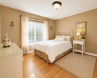 Pottery Barn Full White Metal Bed, Pottery Barn Side table, New Full Mattress, Off White Dresser, Lamp, Decor, Pottery