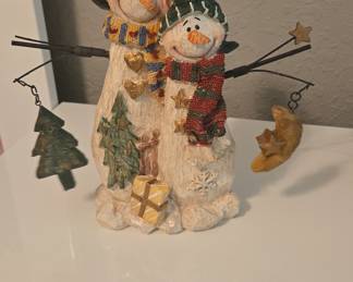 Whimsical Resin Snowman Couple Figurine