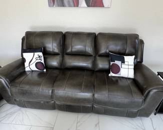 Dark Gray Leather Power Reclining Sofa