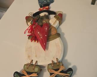 Handcrafted Folk Art Wooden Snowman Wall Hanging