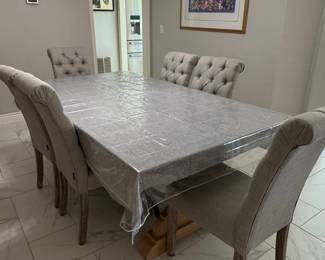 Subrtex Tufted Upholstered Dining Chairs and Pedestal Table Set