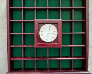 Vintage Wooden Wall-Mounted Collector Display Case with Integrated Quartz Clock - Ideal for Thimbles