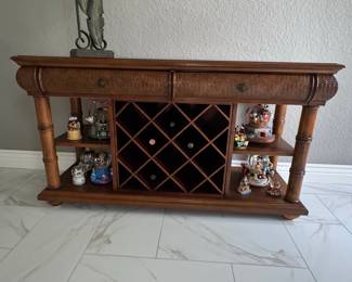 Bamboo Rattan Wine Console Table