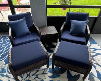 5-Piece Wicker Patio Conversation Set with Ottomans and Side Table