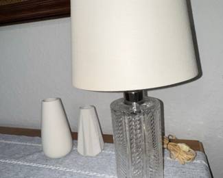 Vintage Herringbone Cut Crystal Column Table Lamp