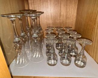 Vintage Optic Crystal Stemware with Silver Bands