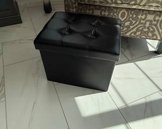Black Faux Leather Storage Ottoman