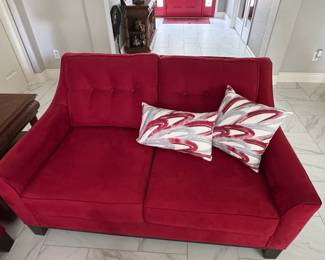 Modern Red Velvet Tufted Loveseat
