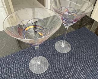 Artland Helios Handblown Martini Glasses with Blue Swirl and Gold Accents