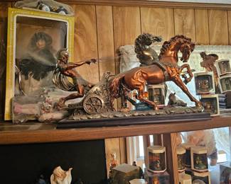 MCM Brass and Copper Chariot and Horse