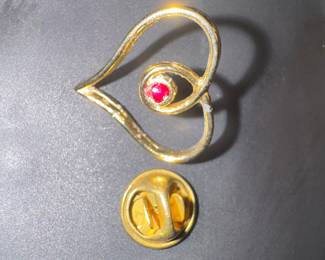 Harriet Carter Gold-tone Heart Lapel Pin with Genuine Ruby