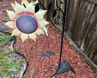 Metal Sunflower Garden Stake with Decorative Scrollwork