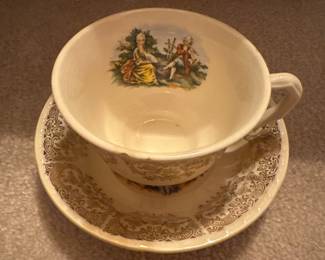 Vintage Courting Couple Porcelain Teacup and Saucer Set - Sebring Pottery Chantilly
