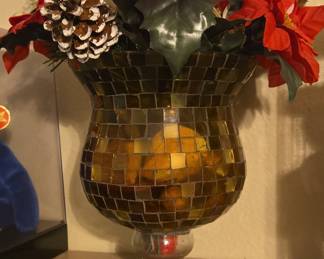 PartyLite Global Fusion Amber Mosaic Glass Hurricane Candle Holder